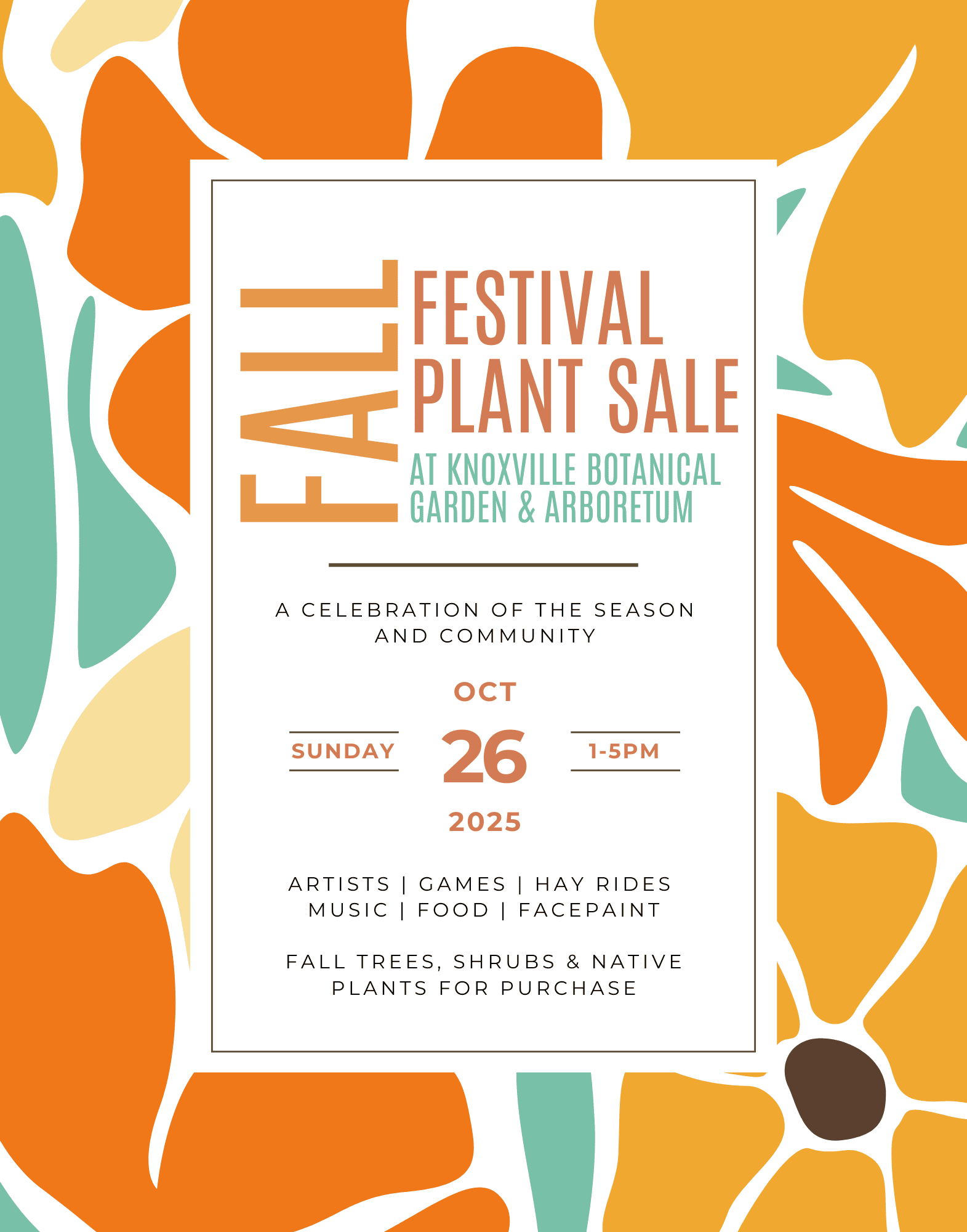 Colorful floral illustration promoting the Knoxville Botanical Garden & Arboretum Fall Plant Sale event.