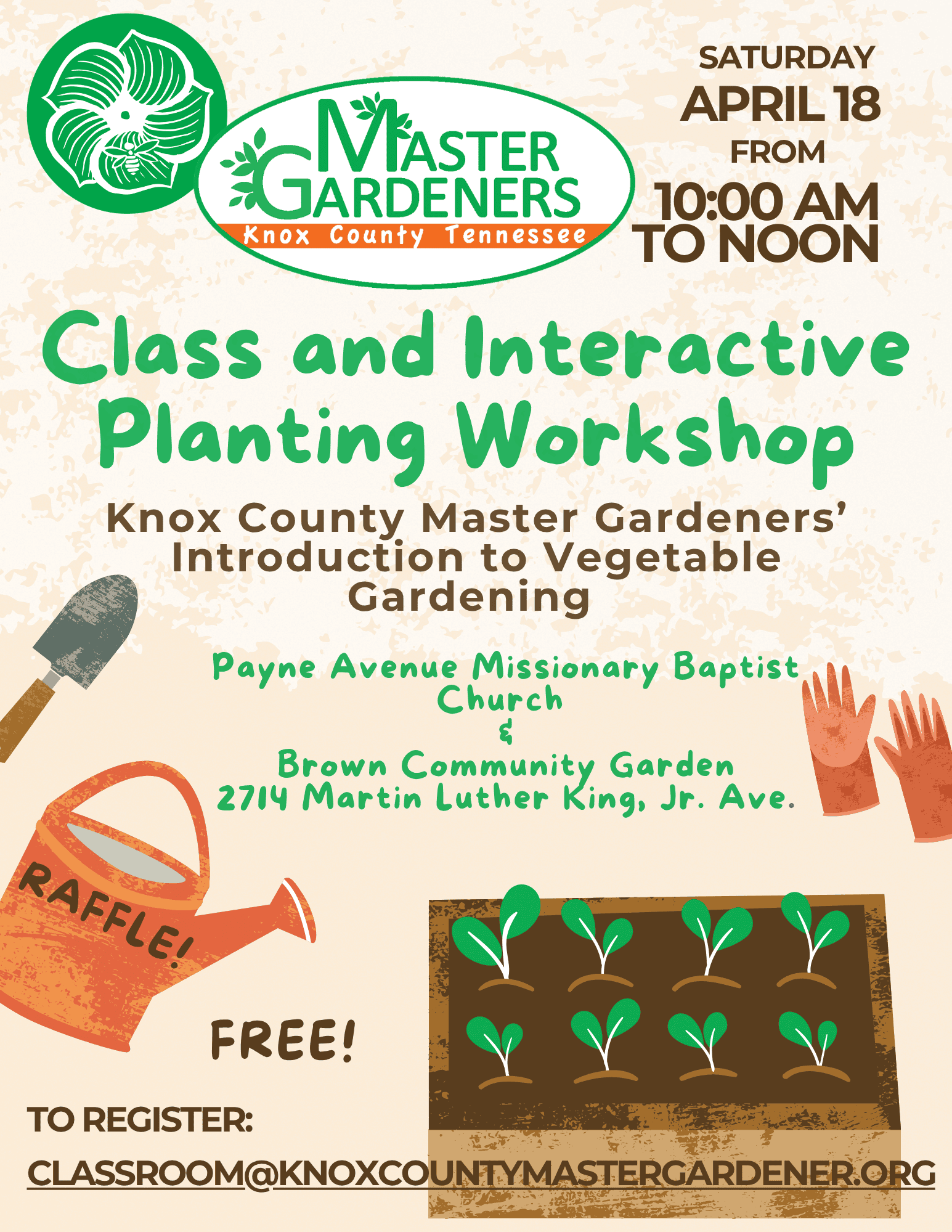 Community garden workshop on vegetable planting at Knox County Master Gardeners event.