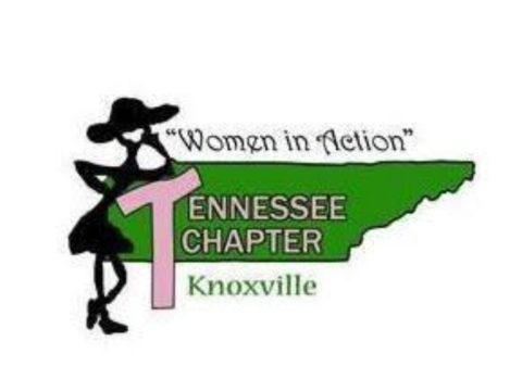 Logo of Tennessee Women in Agriculture featuring a silhouette of a woman with a hat and a green outline of Tennessee with Knoxville highlighted.